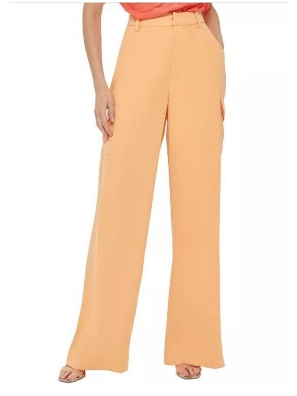 DKNY cargo Pants High-Rise Wide-Leg pleated trousers baggy Peach Orange 10